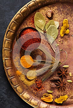 Spices and seasonings in measuring spoons