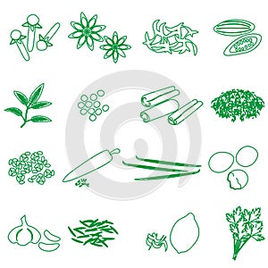 Spices and seasonings outline icons set eps10