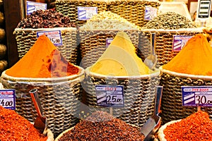 Spices on show at the Grand Bazaar in Istanbul, Turkey.
