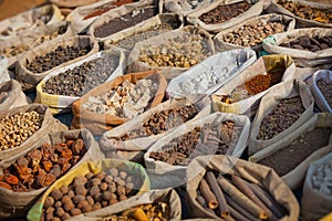 Spices are sold on open east market. India, Pushkar