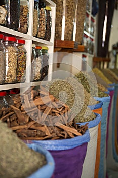 Spices at souks of medina quarter of Marrakech