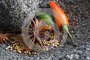 Spices in stone mortar