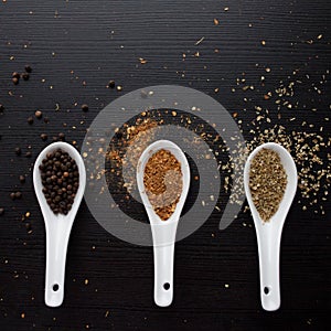 Spices in measuring spoon. Cooking and seasoning for taste