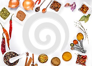 Spices on white background isolated with place for text