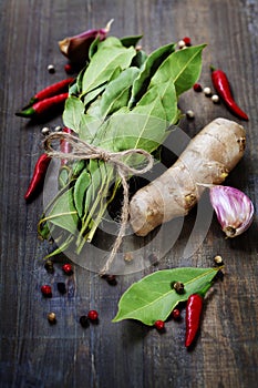 Spices on a wooden board