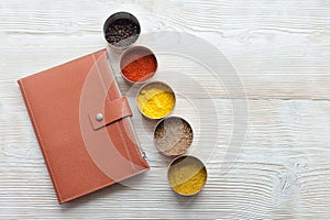 Spices on a wooden light background photo