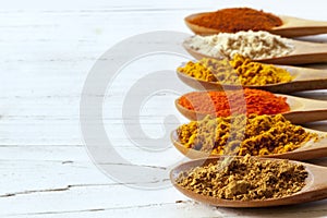 Spices on Wooden Spoons