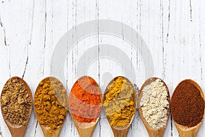 Spices on Wooden Spoons