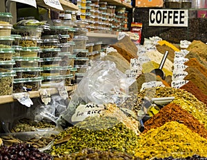 Spices you can find in medina, suk, market in Jerusalem, Israel.