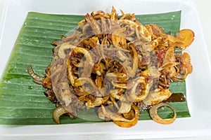 Spicy Banana Leaf Squid Closeup