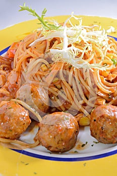 Spicy beef ball spaghetti