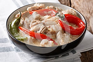 Spicy Bicol Express with chili, coconut, garlic, onion and ginger close-up in a bowl. horizontal photo