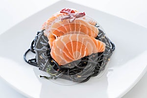 spicy black spaghetti with salmon