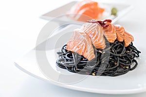 spicy black spaghetti with salmon