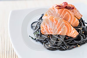 spicy black spaghetti with salmon
