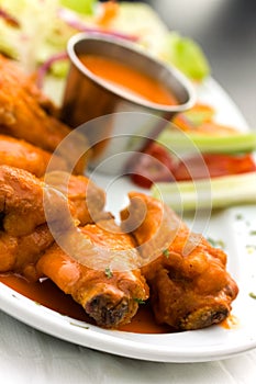 Spicy Buffalo Wings with Blue Cheese Dip Celery an