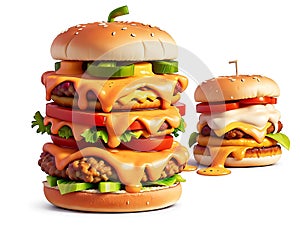 Spicy burger on white background, AI generated