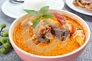 Spicy chicken curry with bamboo shoots.