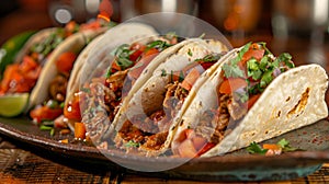 Spicy Chicken Tacos on Rustic Wooden Table