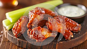 Spicy chicken wings, drenched in tangy buffalo sauce, served with celery sticks and blue cheese dip.