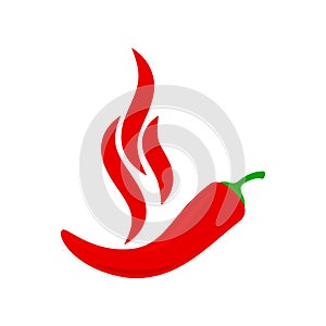 Spicy chili hot red pepper vector label. Spicy food, jalapeno sauce, Mexican restaurant menu fire flame pepper