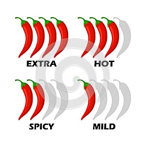 Spicy chili pepper hot fire flame icons.