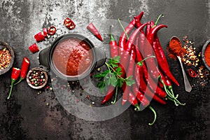 Spicy chili sauce, ketchup