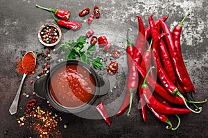 Spicy chili sauce, ketchup