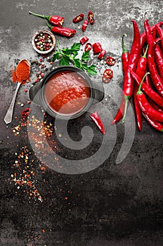 Spicy chili sauce, ketchup