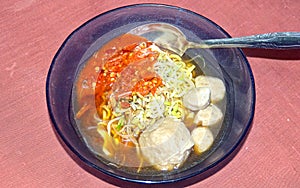 spicy chili sauce in meatball noodles