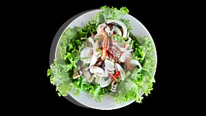 Spicy chitterlings salad pork, thai food with clipping mask path photo