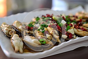 Spicy Clams with chili, Chinese style seafood dish, Chinese food