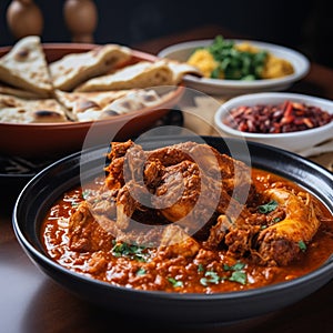 Spicy Close-Up Shot of Ethiopian Doro Wat & x28;Chicken Stew& x29; with Injera