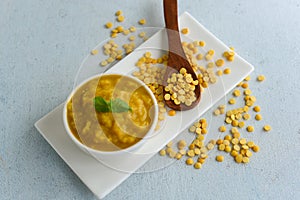 Spicy dal fry, dhal curry popular traditional North or South Indian vegetarian food