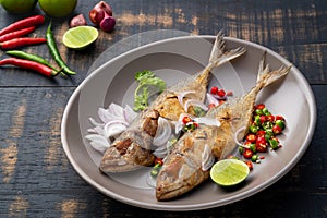 Spicy Deep Fried Salted mackerel Fish Thai Food - Pla too Tod