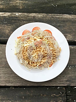 Spicy dry noodle salad , Thailand style food