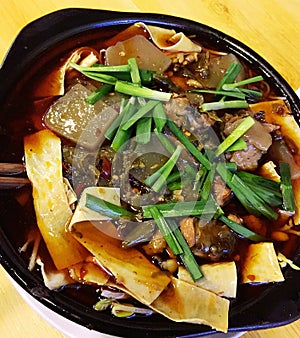 Spicy duck blood rice noodle