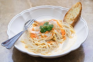 Spicy ebiko spaghetti