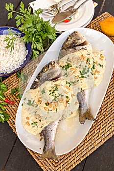 Spicy fish with tahini sauce