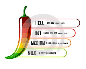 Spicy food hotness level. Chili Pepper strength scale. Vector Food infographic.