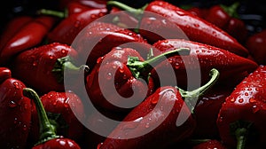 Spicy Fresh Red Chilly Peppers Seamless Texture Water Drops On It on Blurry Background