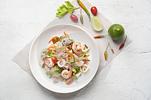 Spicy Glass Noodle Salad,mixed shrimp with minced pork and squid with boiled vermicelli in chili sauce