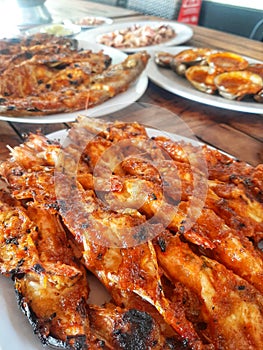 Spicy grilled fresh seafood homecooked barbecue style