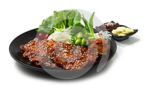 Spicy Grilled Pork Belly with Kochujang Sauce Dwaeji Bulgogi is popular Spicy Korean BBQ