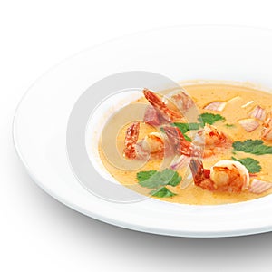 Spicy healthy thai tom yum soup. on white