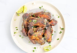 Spicy Jamaican Jerk Chicken Wings Top View Photo photo