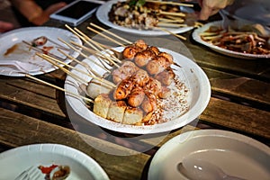 Spicy Mala Chinese spices Barbecue pork thai style, Foodtruck, Bangkok, Thailand photo