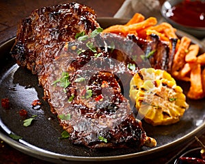 Spicy marinated barbecued portion of spare ribs