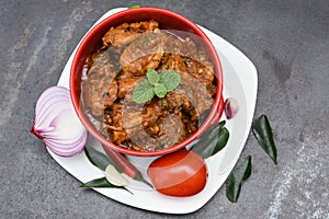 Spicy masala chicken curry, roast or korma Indian food