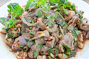 Spicy minced chicken salad (larb, thai food)